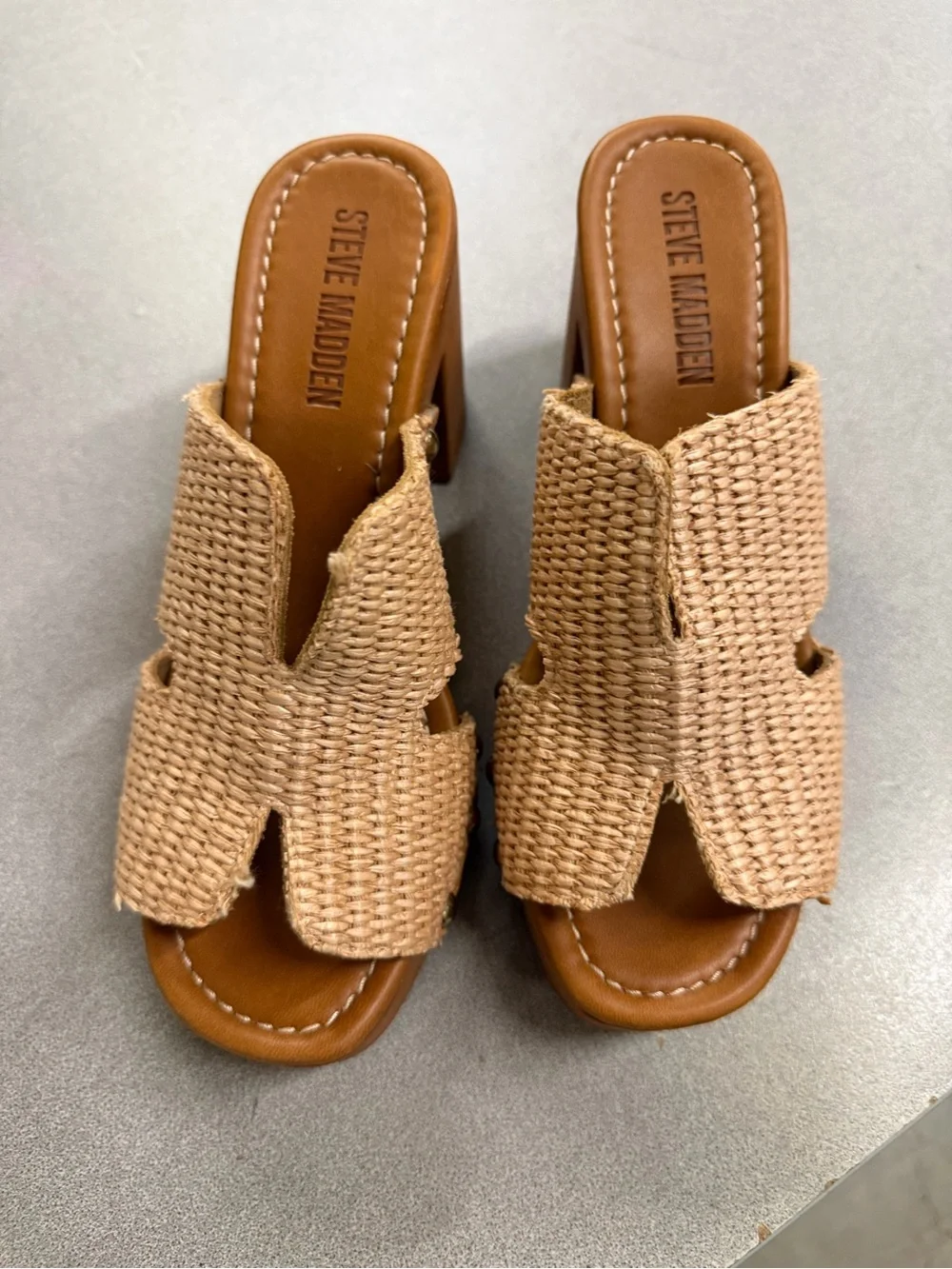 Steve Madden Woven Tan Slide Mules